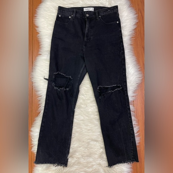 Abercrombie & Fitch The Ankle Straight Ultra High Rise Denim Jeans Black Sz 29/8 - Picture 1 of 8